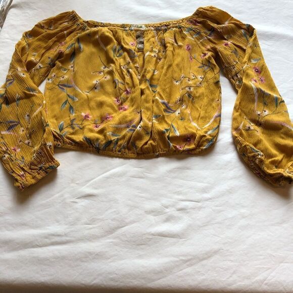 LA Gypsy Blouse Crop Mustard/flowers Medium - Picture 5 of 5